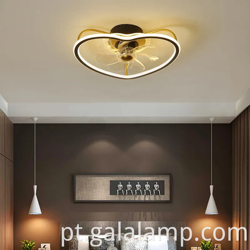 Lâmpada de ventilador de teto em forma de coração extravagante para os quartos das crianças